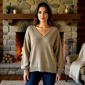 LULUS CHENILLE CREAM SWEATER, XL